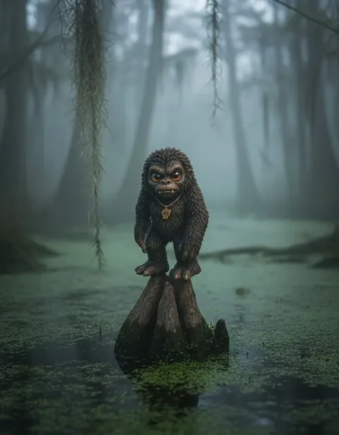 Fouke Monster figure — in its habitat