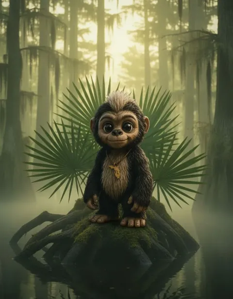 Skunk Ape figure — in its habitat