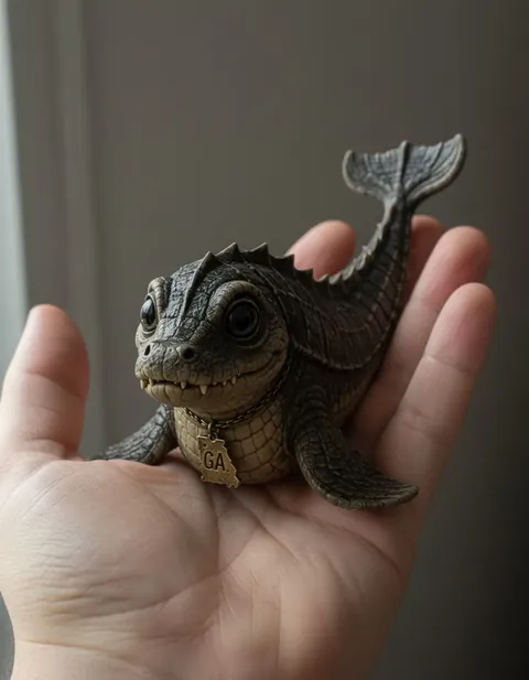 Altamaha-ha figure — actual size in hand