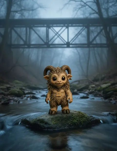 Pope Lick Monster figure — in its habitat