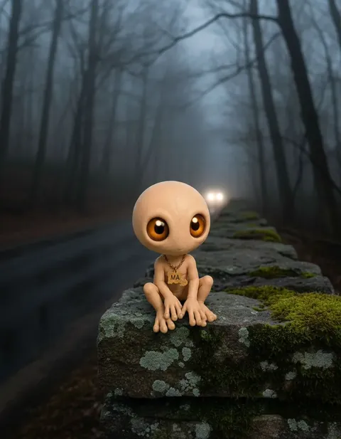 Dover Demon figure — in its habitat