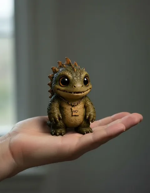 Momo the Monster figure — actual size in hand