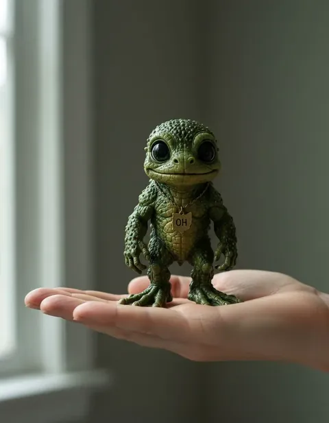 Loveland Frogman figure — actual size in hand