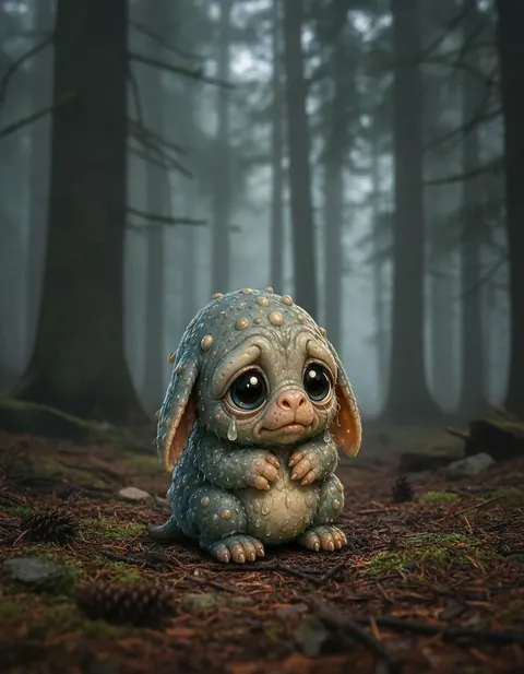 Squonk figure — in its habitat