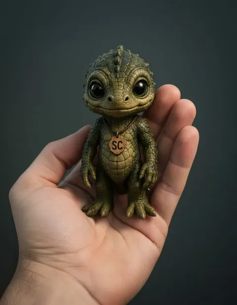 Lizard Man figure — actual size in hand