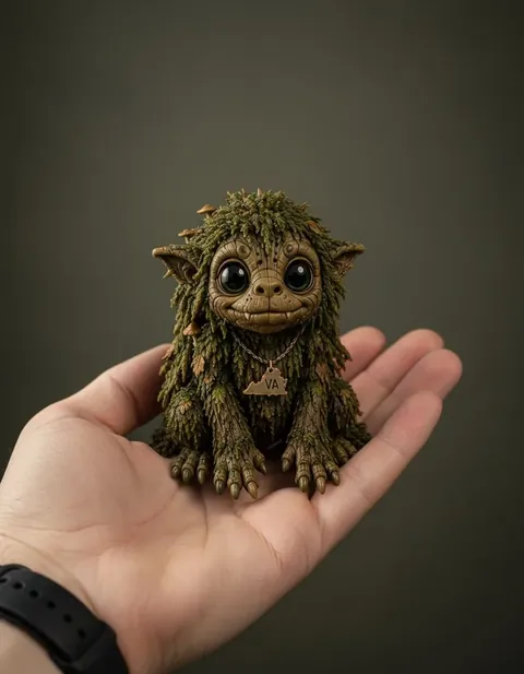 Woodbooger figure — actual size in hand