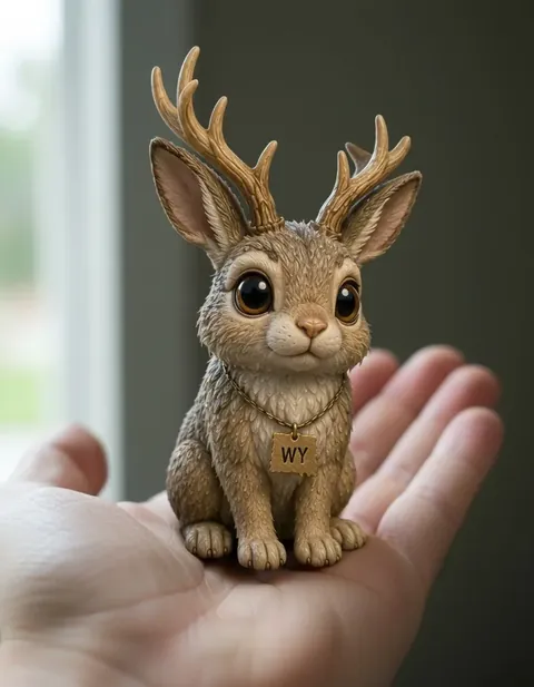 Jackalope figure — actual size in hand